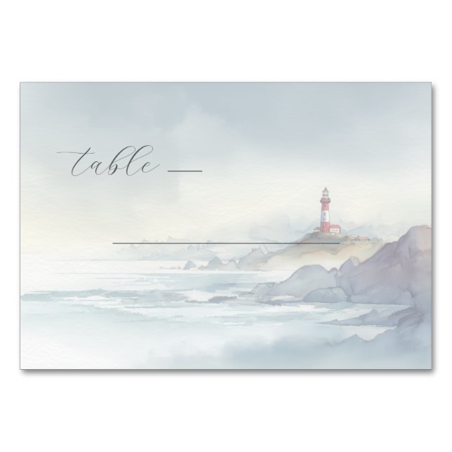 Serene Pastel Watercolor Lighthouse Bordsnummer (Framsidan)