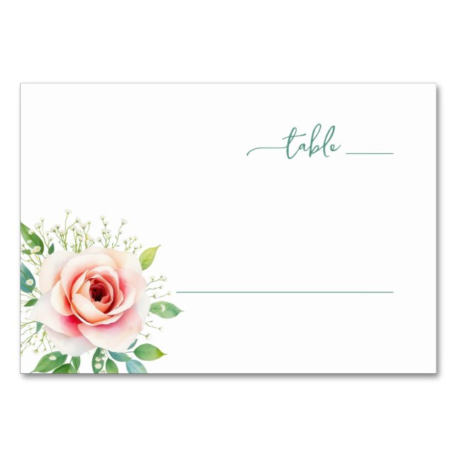 Serene Pastel Watercolor Rose Bordsnummer (Framsidan)