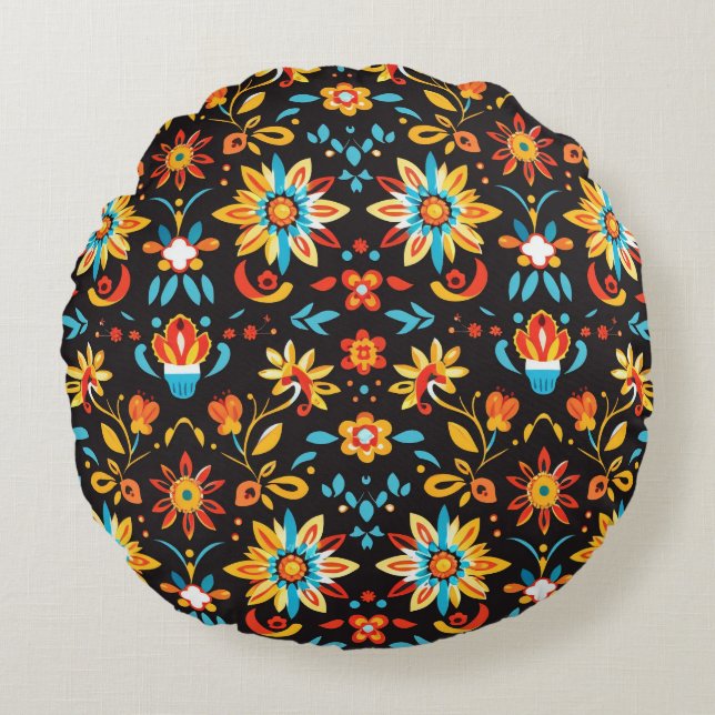 Serene Petal Mönster Round Pillow Rund Kudde (Framsidan)