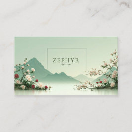 Serene Pink Rose Misty Mountain Lake Landscape Visitkort