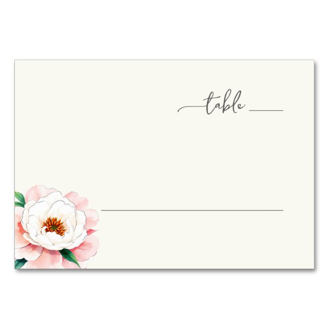 Serene Pink Watercolor Peony Bordsnummer (Framsidan)