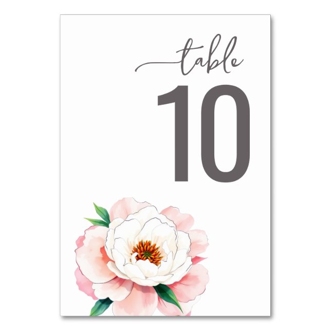 Serene Pink Watercolor Wedding Table Card Bordsnummer (Framsidan)