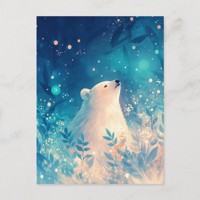 Serene Polar Bear in Ethereal Blue Garden Vykort (Framsida)