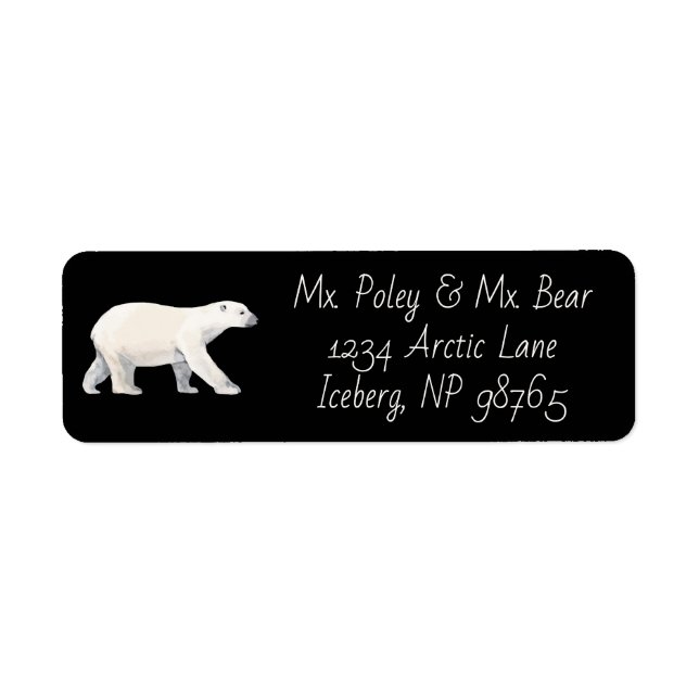 Serene Polar Bear on Black Returadress Etikett (Framsidan)