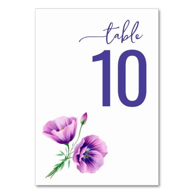 Serene Purple Botanical Table Card Bordsnummer (Framsidan)