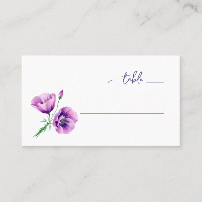 Serene Purple Floral Poppy Illustration Placeringskort (Framsida)