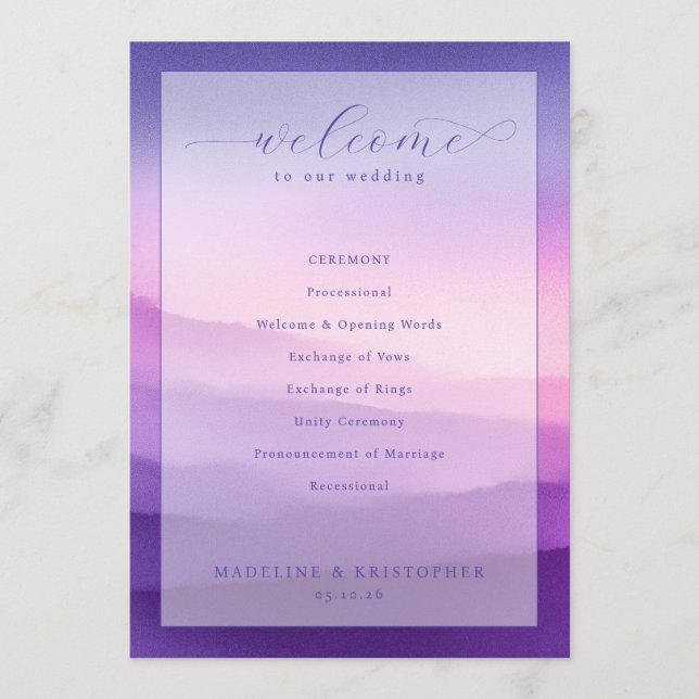 Serene Purple Wedding Ceremony Program (Framsida)