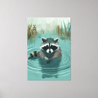 Serene Raccoon i Tranquil Vatten Canvastryck