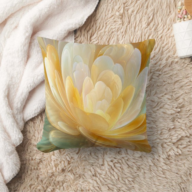 Serene Radiance of Golden and Aqua Petal Layers Kudde (Filt)