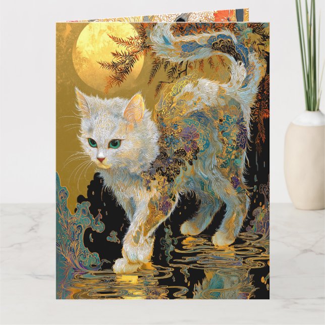 Serene Rinpa Cat | Japanska Guld Zen Kort (Framsida)