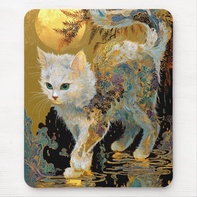 Serene Rinpa Cat | Japanska Guld Zen Musmatta (Framsidan)