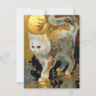 Serene Rinpa Cat Japanska Guld Zen Vykort