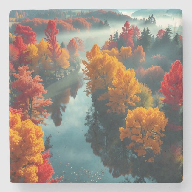 Serene River Shore Reflection Nature Art  Stenunderlägg (Framsidan)