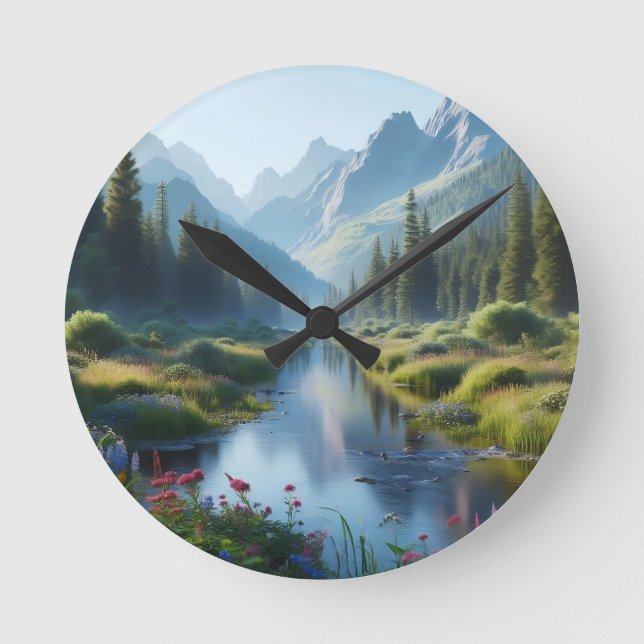 Serene River Valley Rund Klocka (Framsida)