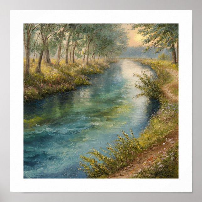 Serene Riverbank Sunset Poster (Framsidan)