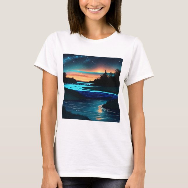 Serene Riverscape Minimalist T Shirt (Framsida)