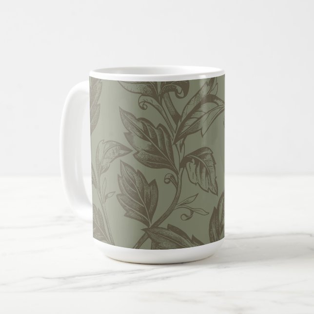 Serene Sage Grönt | Bold Botanical Påstående Leafy Kaffemugg (Framsida vänster)