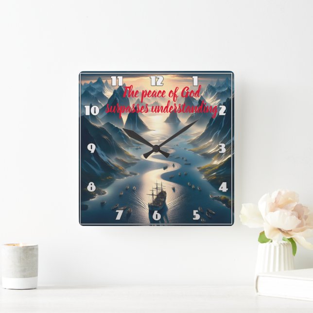 Serene Sail: Boat, Vatten, bergen Fyrkantig Klocka (Hem)