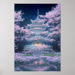 Serene Sakura Temple Poster