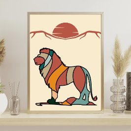 Serene Savanna Kind Lion Abstract Modern Art Poster