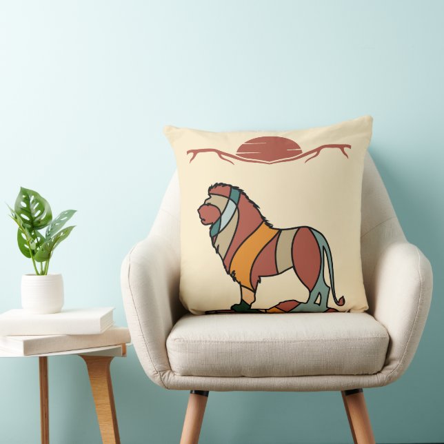 Serene Savanna Kind Lion Abstract Modern Earthy  Kudde (Stol)