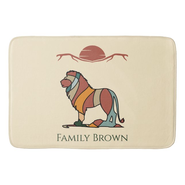 Serene Savanna Kind Lion Custom Name Bath Mat Badrumsmatta (Framsidan)