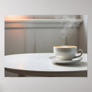 Serene Scene: Vita Bord med en Kopp Poster