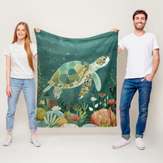 Serene Sea Turtle: Underwater Oasis Fleecefilt