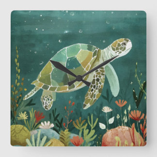 Serene Sea Turtle: Underwater Oasis Fyrkantig Klocka