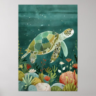 Serene Sea Turtle: Underwater Oasis Poster