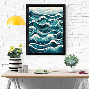 Serene Sea: Watercolor Wave Illustration Poster