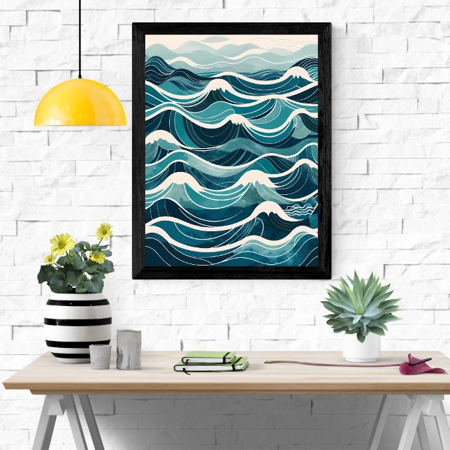 Serene Sea: Watercolor Wave Illustration Poster (Skapare uppladdad)