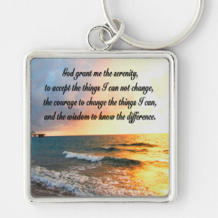 SERENE SERENITY PRAYER SUNRISE PHOTO DESIGN FYRKANTIG SILVERFÄRGAD NYCKELRING