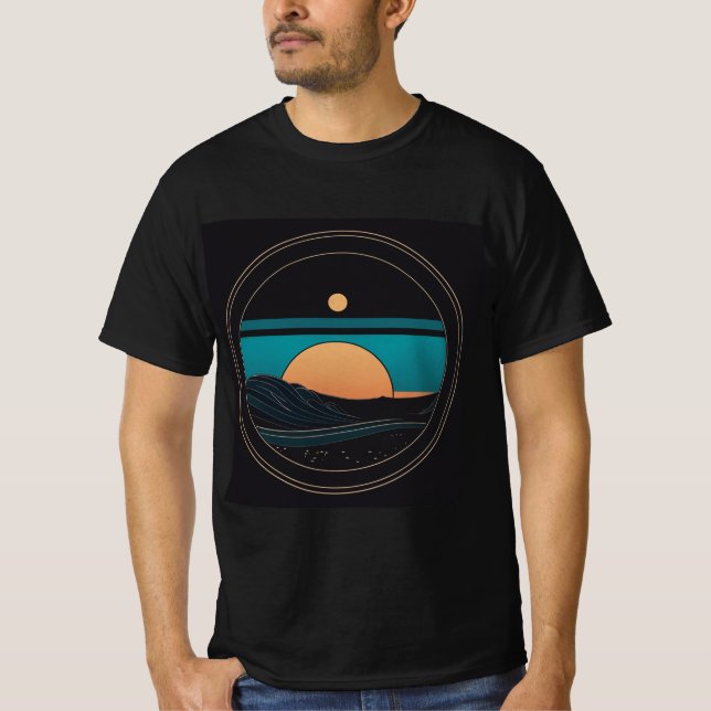 "Serene Shoreline: Minimalist Beach Sticker Tee" T Shirt (Framsida)