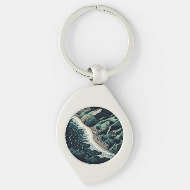 Serene Shores Swirl Silverfärgad Nyckelring (Framsidan)