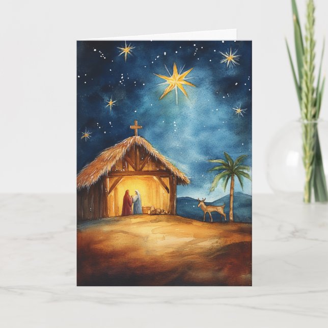 Serene Silent Night Watercolor Kort (Framsida)