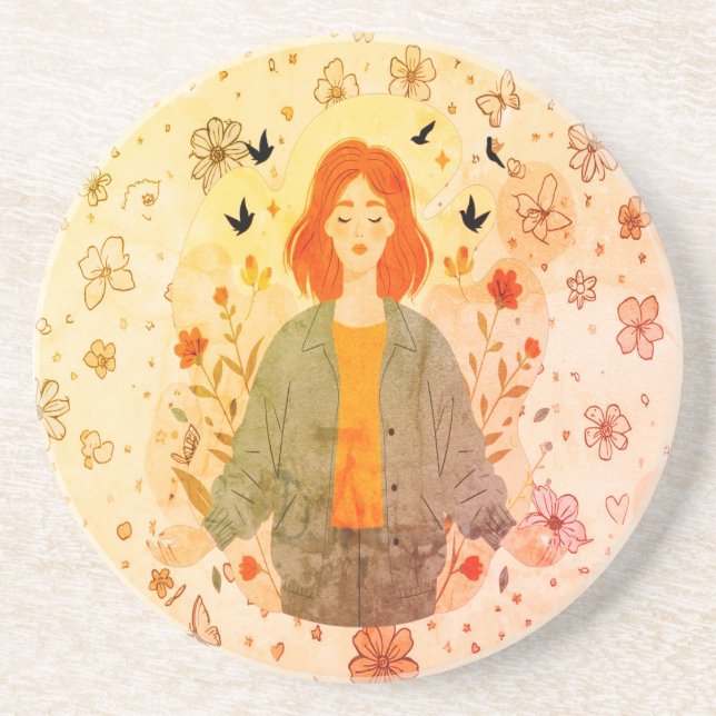 Serene Sip - Feminine Art Coaster Underlägg (Framsidan)