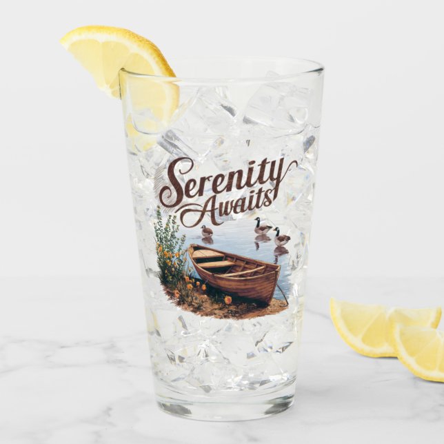 Serene Sjö Boat med Geese och Wildblommor Glaskopp (Framsida Ice)