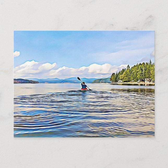 Serene Sjö Kayak Canoe Photo Postcard Vykort (Framsida)