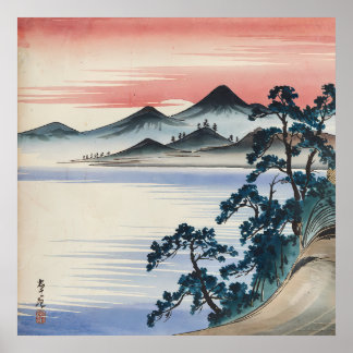 Serene Sjölandskap Solnedgång Vintage vattenfärgsm Poster