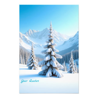 Serene Snowy Mountain Landscape & Winter Pine Tree Fototryck