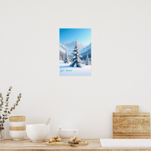 Serene Snowy Mountain Landscape & Winter Pine Tree Poster (Kök)