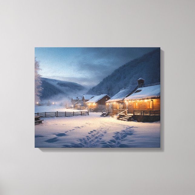 Serene Snowy Natt: Snöflingor tystnad Canvastryck (Framsida)