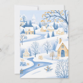 Serene Snowy Village Helgdag Card Julkort