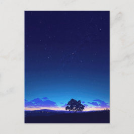 Serene Starry Night Tree Silhouette Vykort