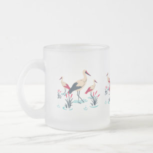 Serene Stork Sanctuary - Elegant Pond Scene Frostad Glasmugg