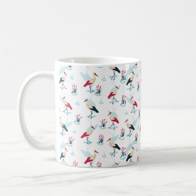 Serene Stork Sanctuary - Elegant Pond Scene Kaffemugg (Vänster)