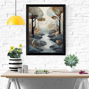 Serene Stream: En tranquil Woodland Scene Poster