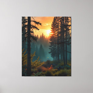 Serene Sunrise in the Forest - Mystical Nature Art Canvastryck