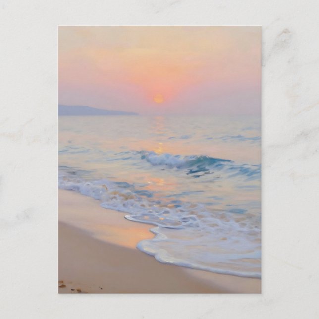 Serene Sunset Beach Ocean Glow Vykort (Framsida)